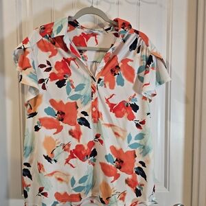 Chico's Floral Blouse - Red, Orange, Blue